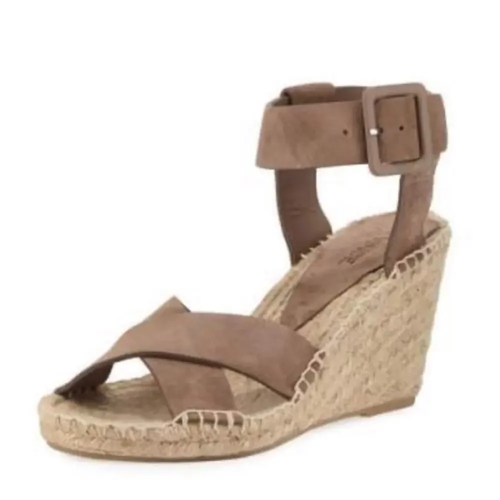 Vince Taupe Leather Espadrille Wedge Sandals Womens 10 Strappy Beachy Casual